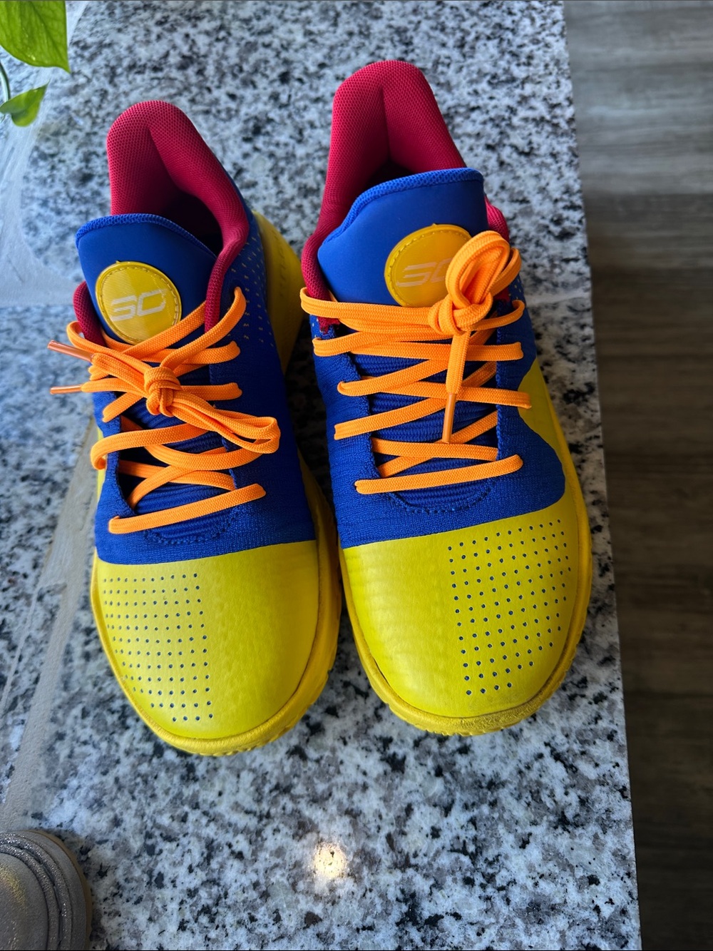 Under Armour Boys' Blue & Yellow Sneakers with Orange Laces